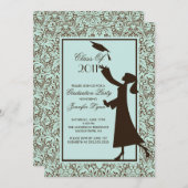 Brown Damask Afstuderen Invitation Silhouette Afst Kaart (Voorkant / Achterkant)