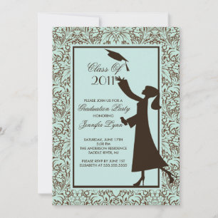 Brown Damask Afstuderen Invitation Silhouette Afst Kaart