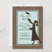 Brown Damask Afstuderen Invitation Silhouette Afst Kaart (Voorkant)