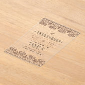 Brown Damask Border Anand Karaj Sikh Wedding Acryl Uitnodigingen (Laagn)