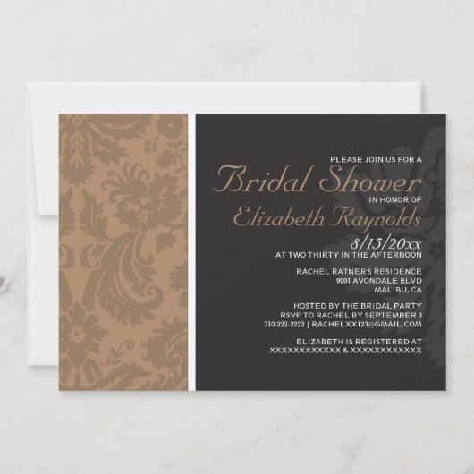 Brown Damask Bridal Shower-uitnodigingen Kaart (Voorkant)