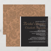 Brown Damask Bridal Shower-uitnodigingen Kaart (Voorkant / Achterkant)