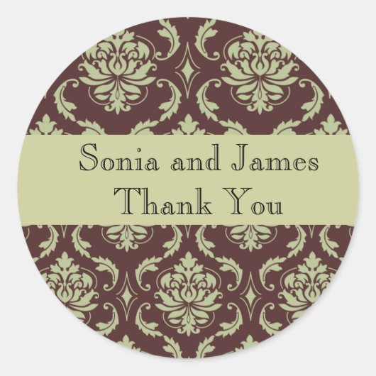 Brown Damask gepersonaliseerde sticker (Voorkant)