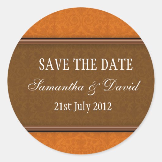 Brown Damask Monogram Wedding Sticker (Voorkant)