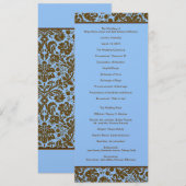 Brown Damask on Blue Wedding Programme Programmakaart (Voorkant / Achterkant)