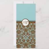 Brown Damask over Aqua Blue Wedding Invitation Kaart (Achterkant)