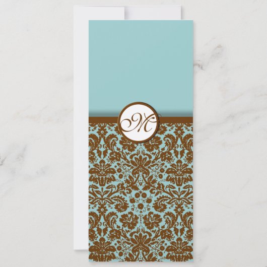 Brown Damask over Aqua Blue Wedding Invitation Kaart (Achterkant)