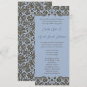 Brown Damask over Aqua Blue Wedding Invitation Kaart (Voorkant / Achterkant)
