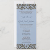 Brown Damask over Aqua Blue Wedding Invitation Kaart (Voorkant)