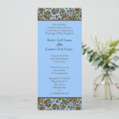 Brown Damask over Aqua Blue Wedding Invitation Kaart (Staand voorkant)