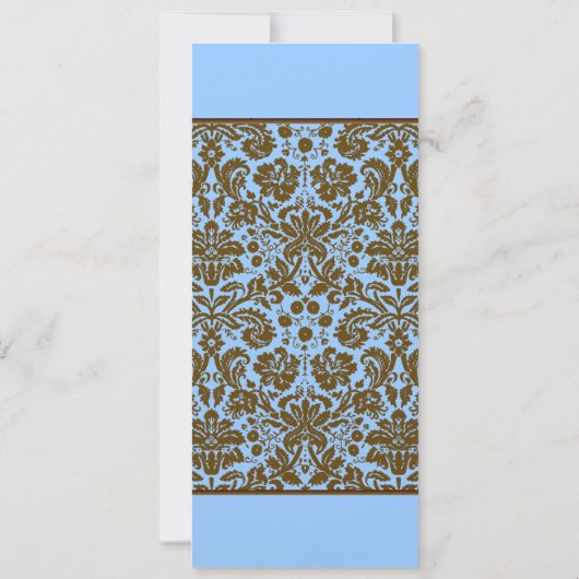 Brown Damask over Aqua Blue Wedding Invitation Kaart (Achterkant)