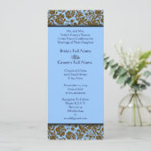 Brown Damask over Aqua Blue Wedding Invitation Kaart (Staand voorkant)