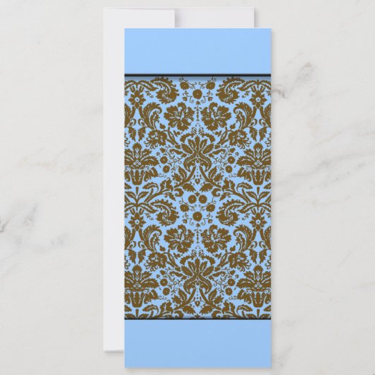 Brown Damask over Aqua Blue Wedding Invitation Kaart (Achterkant)