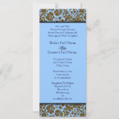 Brown Damask over Aqua Blue Wedding Invitation Kaart (Voorkant)