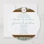 Brown Damask over Aqua Wedding Invitation Kaart (Voorkant)
