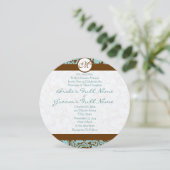 Brown Damask over Aqua Wedding Invitation Kaart (Staand voorkant)