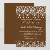 Brown Damask Sweet Sixteen Birthday Uitnodiging (Voorkant / Achterkant)