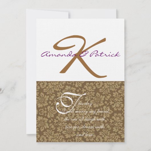 Brown Damask Wedding Inv. Kaart (Achterkant)
