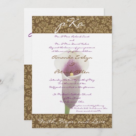 Brown Damask Wedding Inv. Kaart (Voorkant / Achterkant)