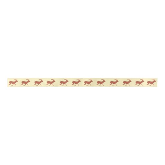 Brown Deer Festive Pattern Vanilla Yellow Satijnen Lint (Voorkant)
