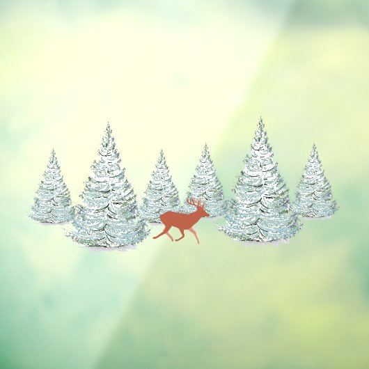 Brown Deer under Snow Covered Spruce Trees Raamsticker (Vel 3)