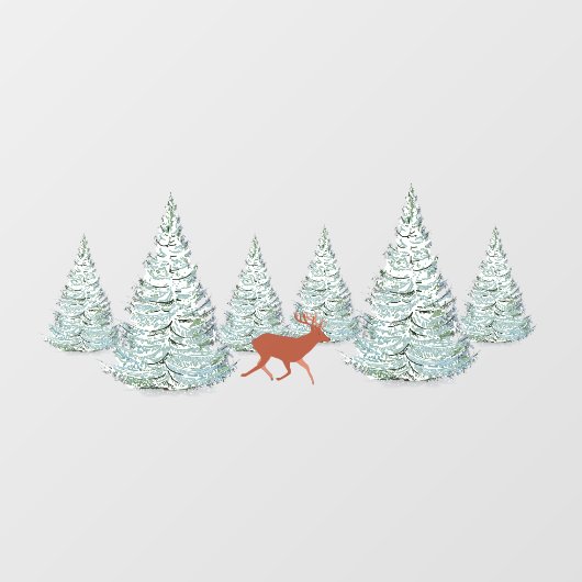 Brown Deer under Snow Covered Spruce Trees Raamsticker (Vel)
