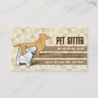 Brown Diamonds Pattern Origami Dogs Pet Sitting Visitekaartje