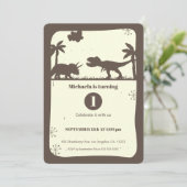 Brown Dinosaur Silhouette First Birthday Kaart (Staand voorkant)