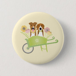 Brown Dogs In Wheelbarrow Spring Flowers Ronde Button 5,7 Cm