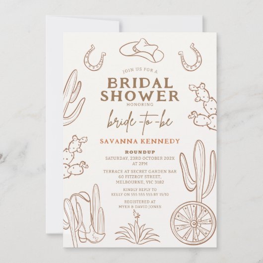 Brown Drawn Western Cowgirl Vrijgezellenfeest Kaart (Voorkant)