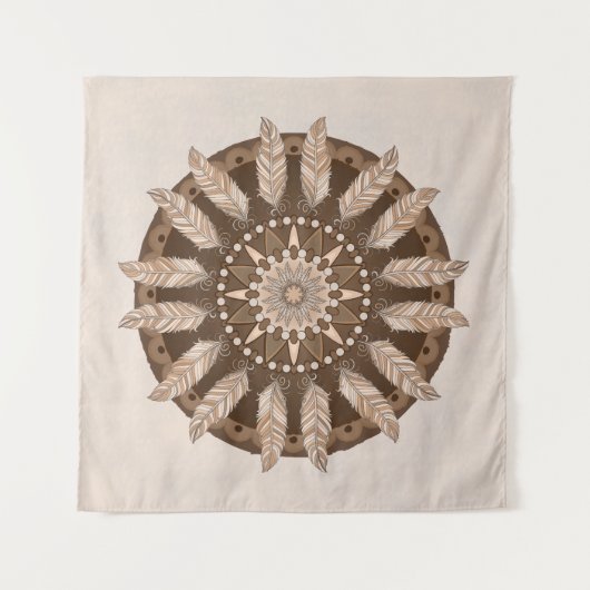 Brown Earth Tones Feather Mandala Wandkleed (Voorkant (horizontaal))