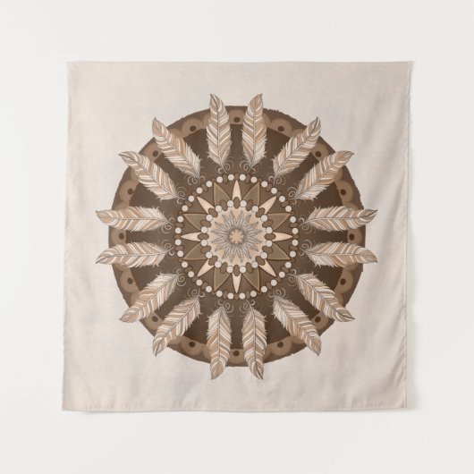Brown Earth Tones Feather Mandala Wandkleed (Voorkant)
