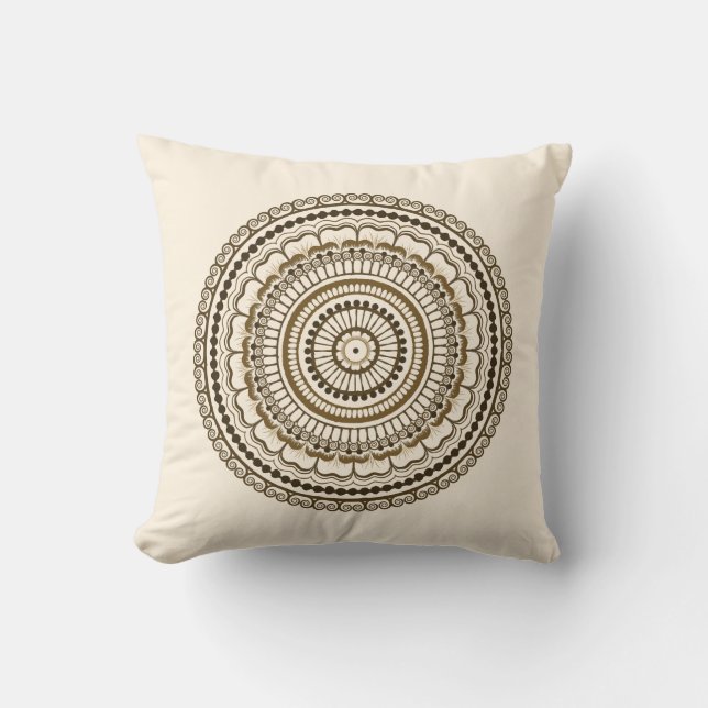 Brown Earth Tones Henna Mandala Kussen (Voorkant)
