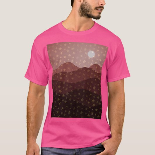 Brown Earthy Starry Mountains en Moon Abstract AC T-shirt (Voorkant)