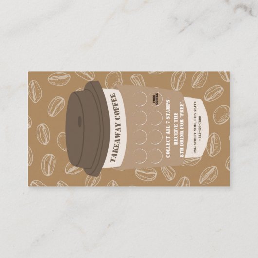 Brown Editable Coffee House Stamp Loyalty Card (Achterkant)
