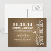 Brown Elegant Bewaar de datum briefkaarten (Voorkant / Achterkant)