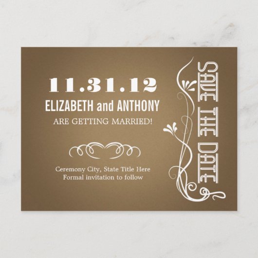 Brown Elegant Bewaar de datum briefkaarten (Voorkant)