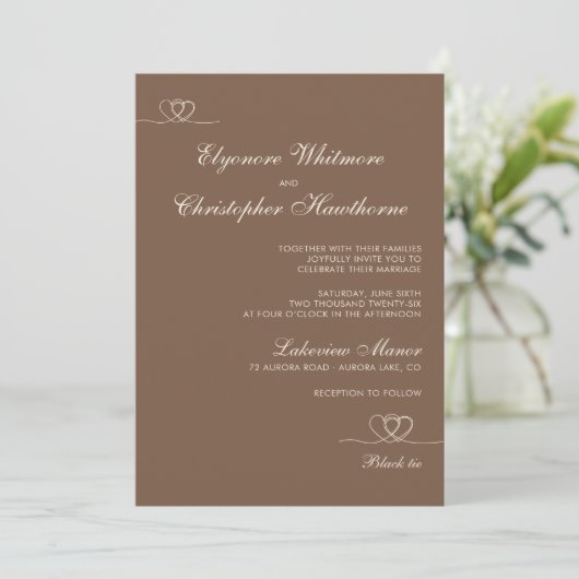 Brown Elegant Chic Calligraphy Wedding Kaart (Staand voorkant)