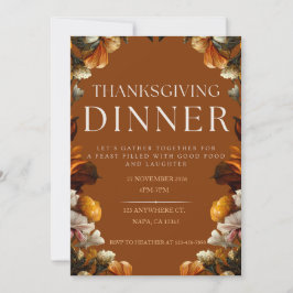 Brown Elegant Thanksgiving Dinner Invitation Kaart