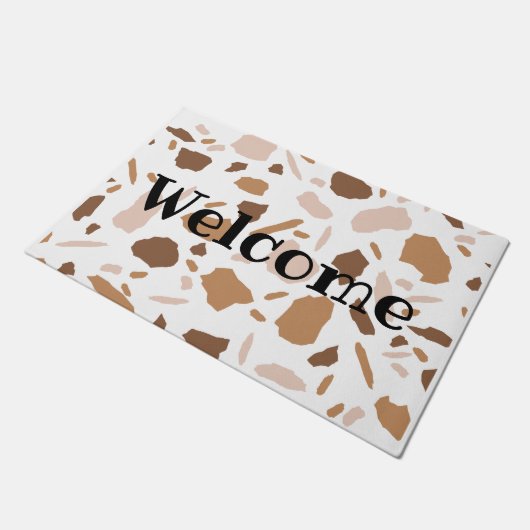 Brown en Beige Tan Terrazzo Deurmat (Schuin)