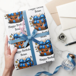 Brown en Blue Persoonlijke Verjaardagswens Cadeaupapier