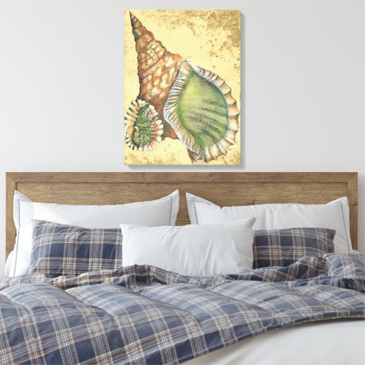Brown en Green Seashell Canvas Afdruk (Insitu (Slaapkamer))