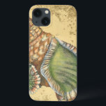 Brown en Green Seashell Case-Mate iPhone Case<br><div class="desc">Als je vandaag niet op het strand kunt komen,  krijg je dit klassieke afbeelding van deze unieke groene en bruine zeeslag vandaag! Deze zeeslag aan de oceaan is omringd door warm zand in dit schilderij en zou geweldig zijn op alle nautische producten.</div>