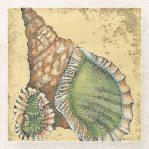 Brown en Green Seashell Glazen Onderzetter