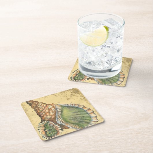 Brown en Green Seashell Kartonnen Onderzetters (Insitu)