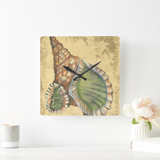 Brown en Green Seashell Vierkante Klok (Huis)