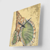 Brown en Green Seashell Vierkante Klok (Hoek)