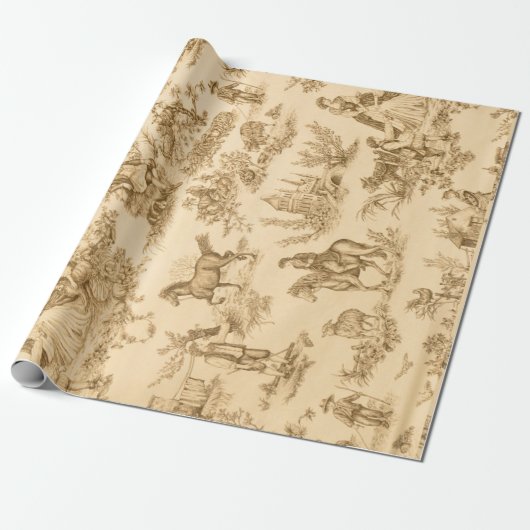  Brown en Ivory Toile Cadeaupapier (Uitgerold)