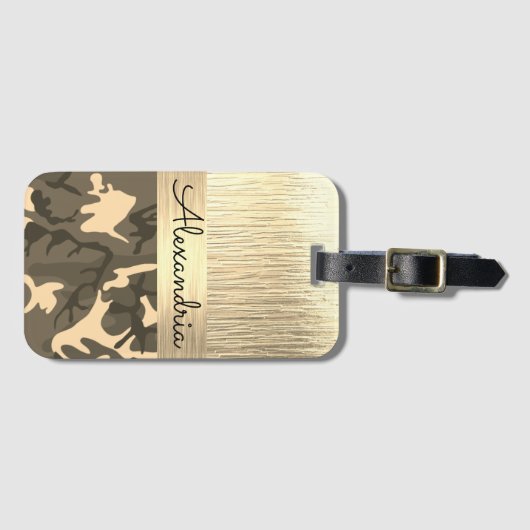 Brown en Tan Camo Shimmery Gold Bagagelabel (Voorkant (horizontaal))