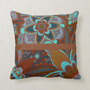 Brown en Turquoise Boho Kussen